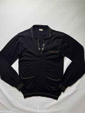 Cloth Logic - Men's Black Long-Sleeve Polo Sweater with Contrast Trim